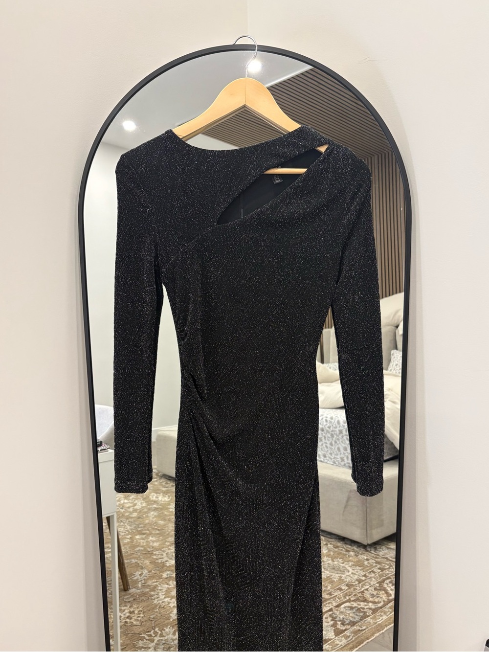 Ever New Black Sparkle Long Sleeve Cutout Dress
